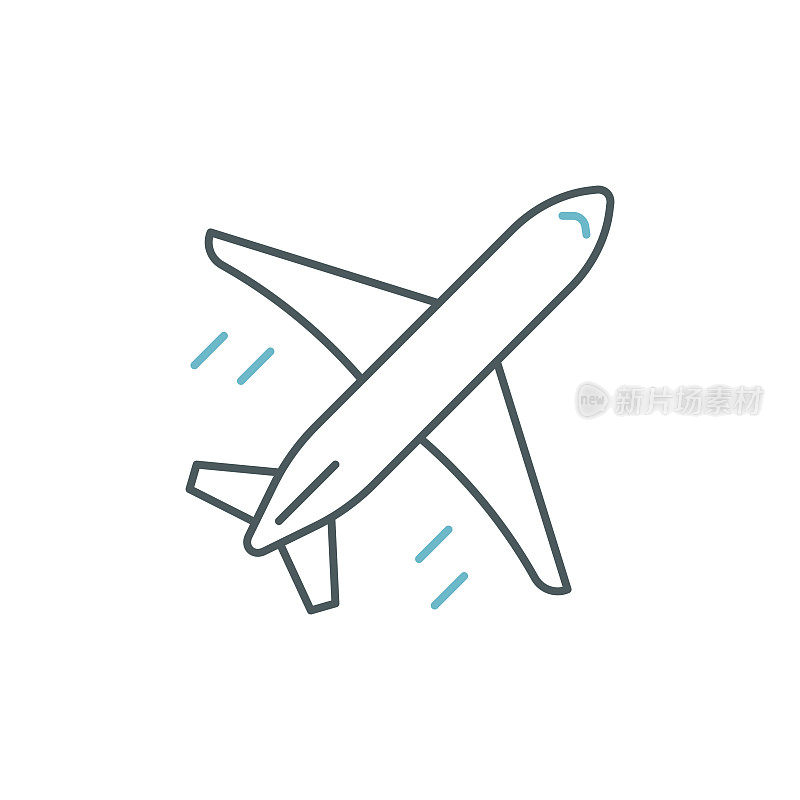 飞机双色线图标设计与可编辑的笔触。适用于信息图表，网页，移动应用程序，UI, UX和GUI设计。